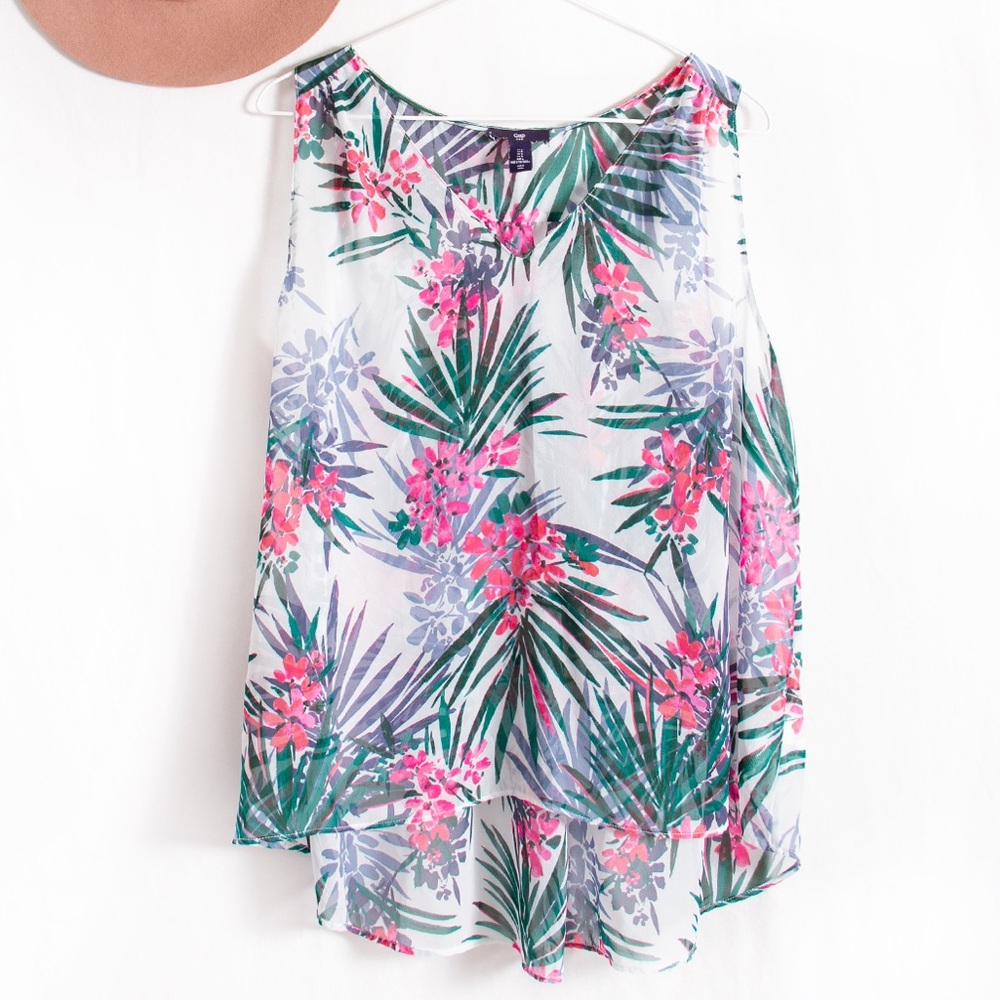 Tropical Floral GAP Sheer White Summer Tank Top